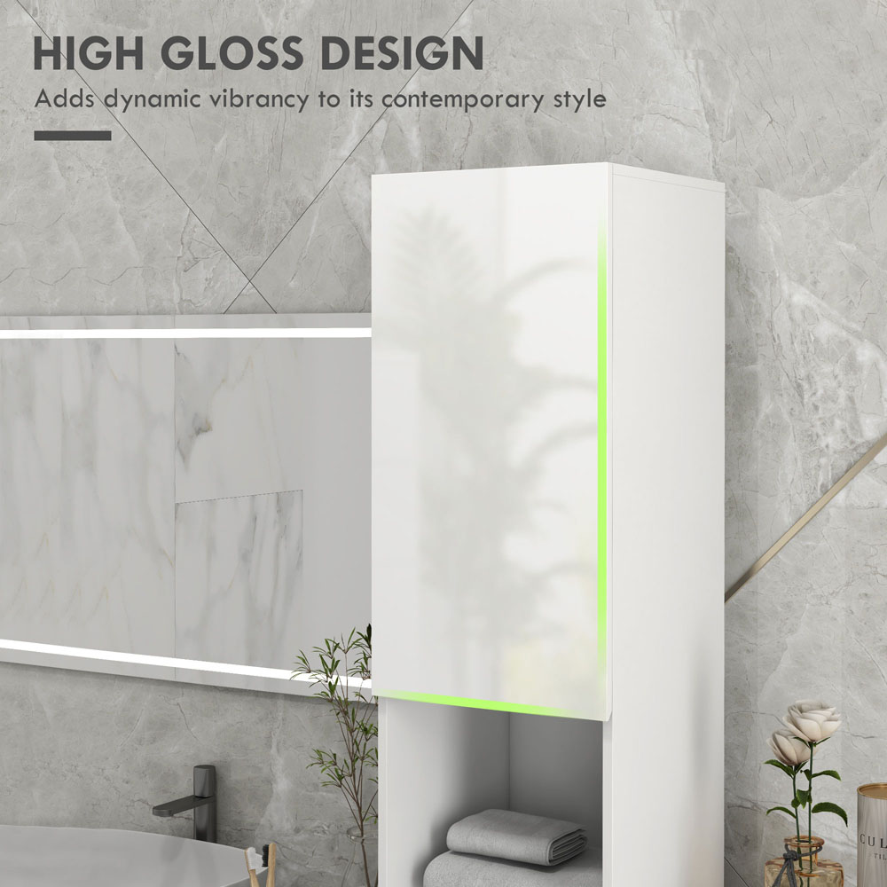 Kleankin 2 Door 2 Shelf White High Gloss Bathroom Storage Cabinet Image 4