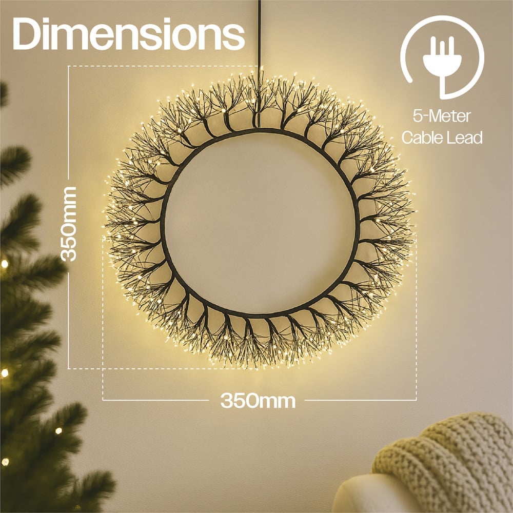 Xmas Haus Black 900 Warm White Micro LED Christmas Wreath 35cm Image 6