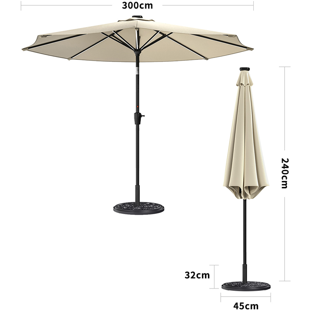 Living and Home Beige Solar LED Crank and Tilt Parasol with Cement Base 3m Image 8