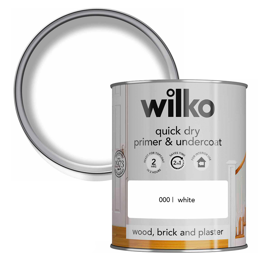 Wilko Quick Dry Wood Brick and Plaster White Primer and Undercoat 750ml Image 1