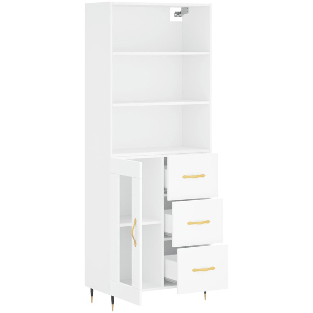 vidaXL Single Glass Door 3 Drawer 3 Shelf White Tall Highboard Image 4
