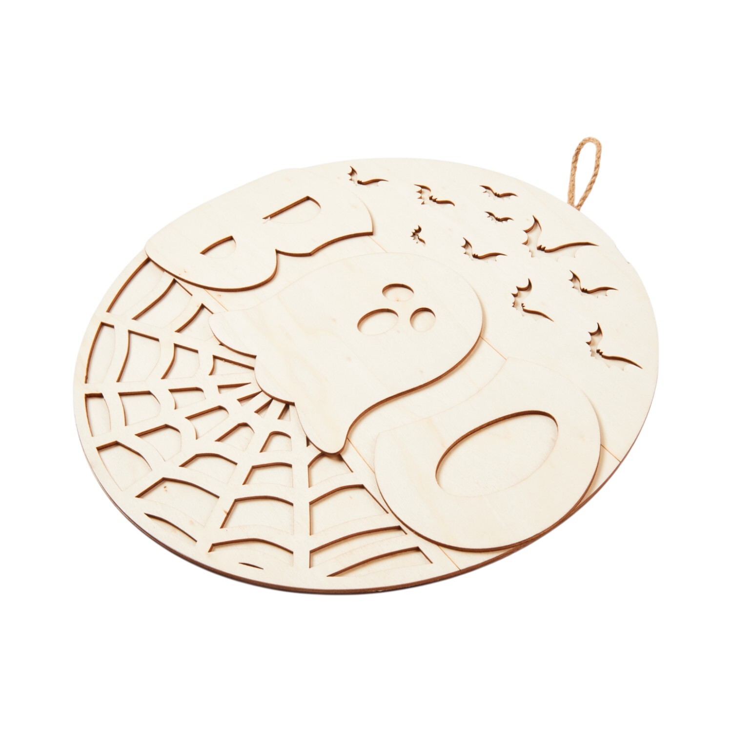 Wooden Boo Hanging Plaque Natural Image 2