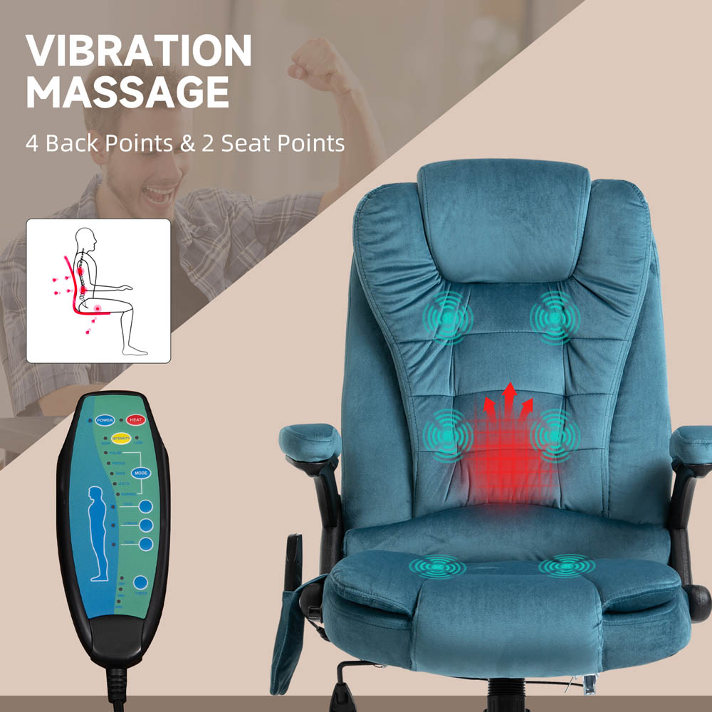 Portland Blue Velvet Swivel Massage Recliner Office Chair Image 3