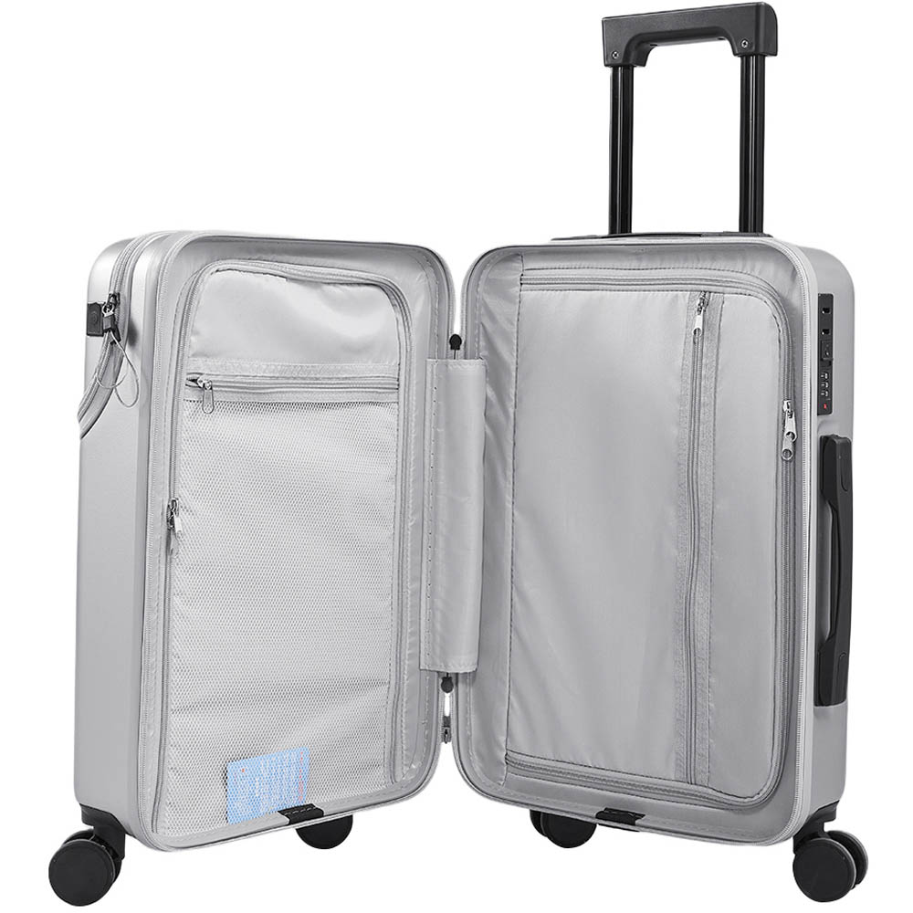 H&O Direct Silver Front Opening Suitcase 20 inch Image 3