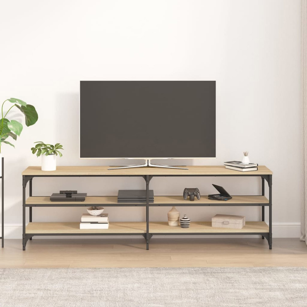 vidaXL 2 Open Shelf Sonoma Oak TV Cabinet with Metal Legs Image 3
