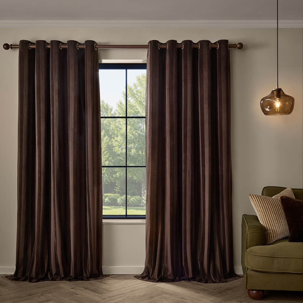 Paoletti Regency Chocolate Stripe Velvet Lined Eyelet Curtains 229 x 229cm Image 6