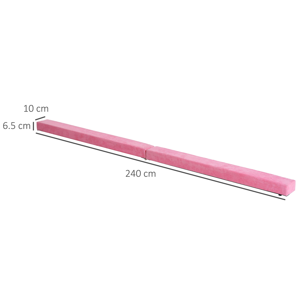 HOMCOM Suede Pink Foldable Gymnastics Balance Beam 240cm Image 9