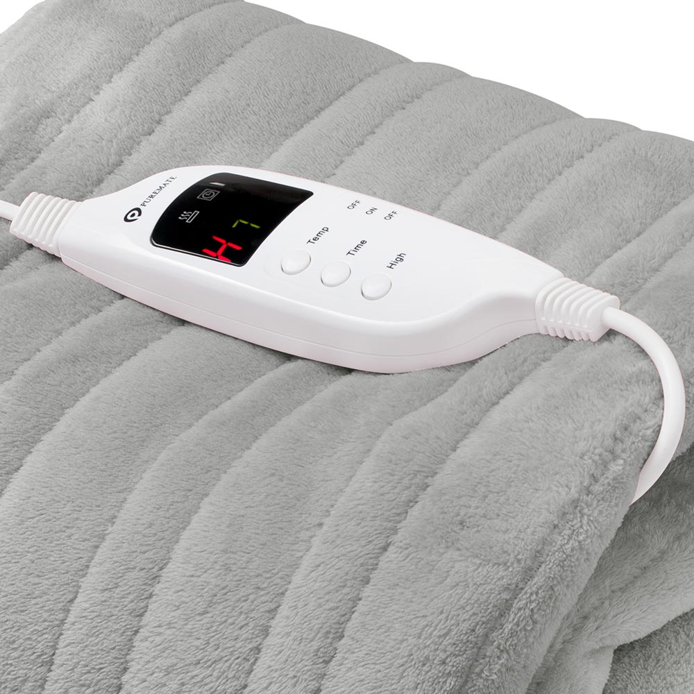 PureMate Grey Fleece Electric Heated Throw with 9 Heat Settings 120W Image 3