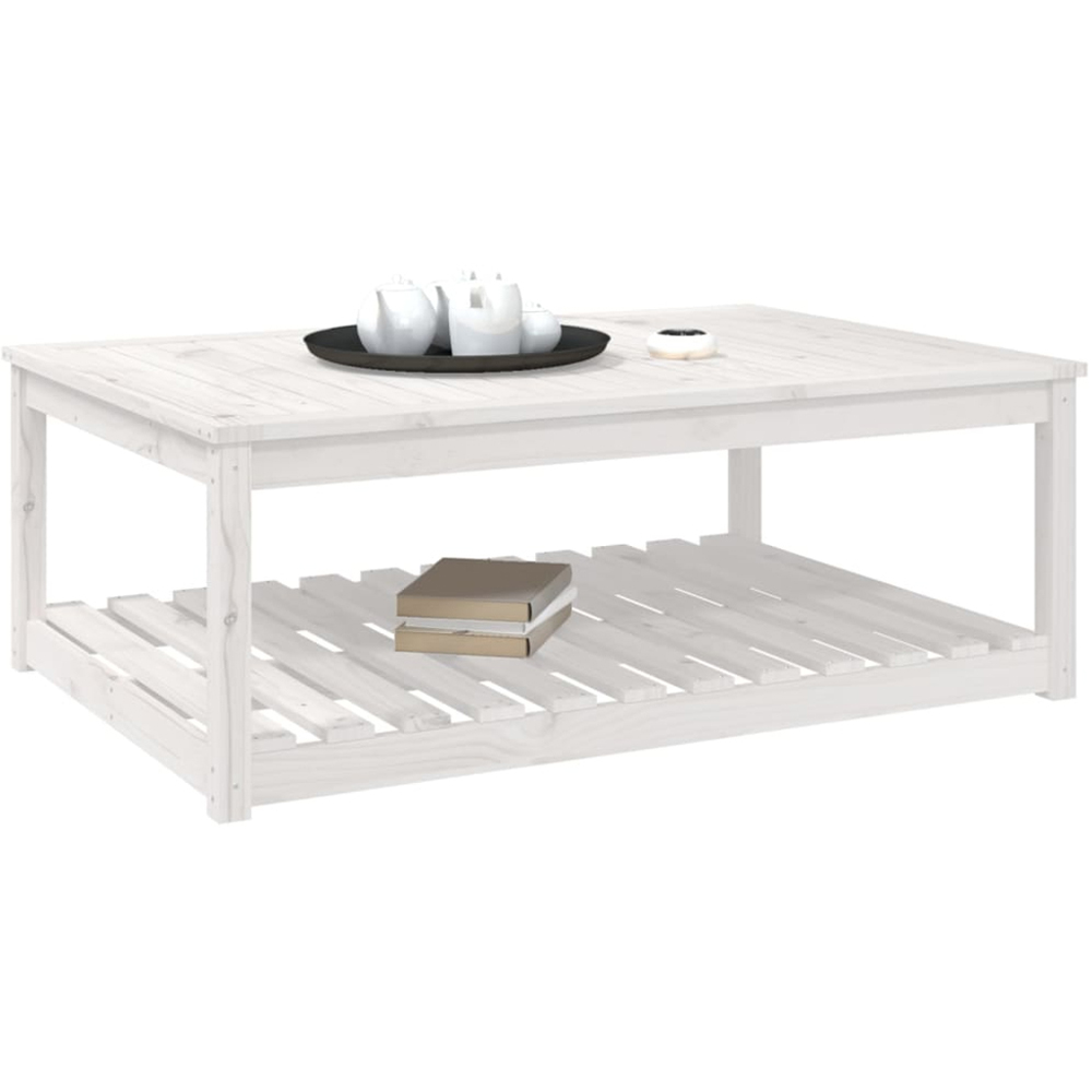 vidaXL Single Shelf White Solid Pine Wood Slatted Garden Table 121 x 82.5cm Image 5