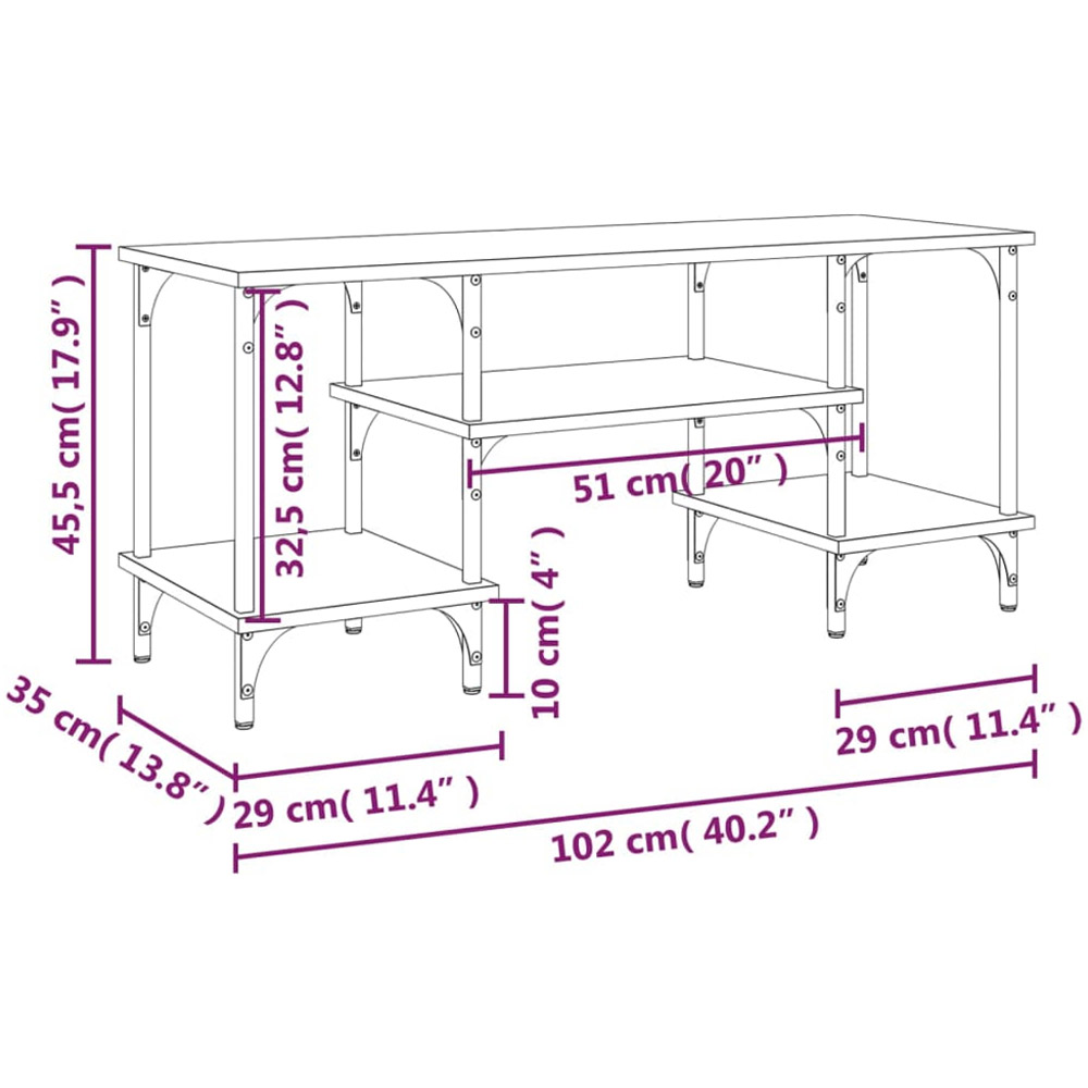 vidaXL 3 Open Shelf Smoked Oak TV Cabinet with Adjustable Legs Image 9