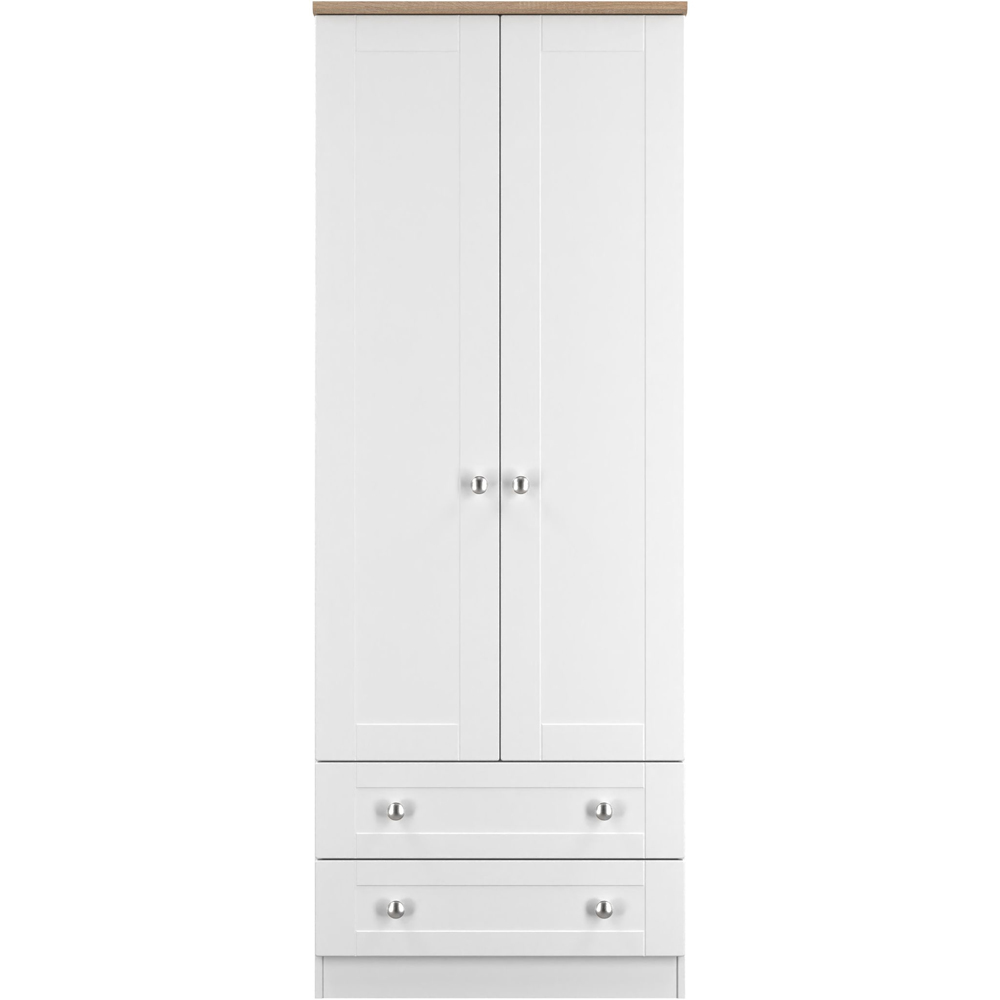 Crowndale Sussex 2 Door 2 Drawer White Ash and Bardolino Oak Tall Wardrobe Ready Assembled Image 2