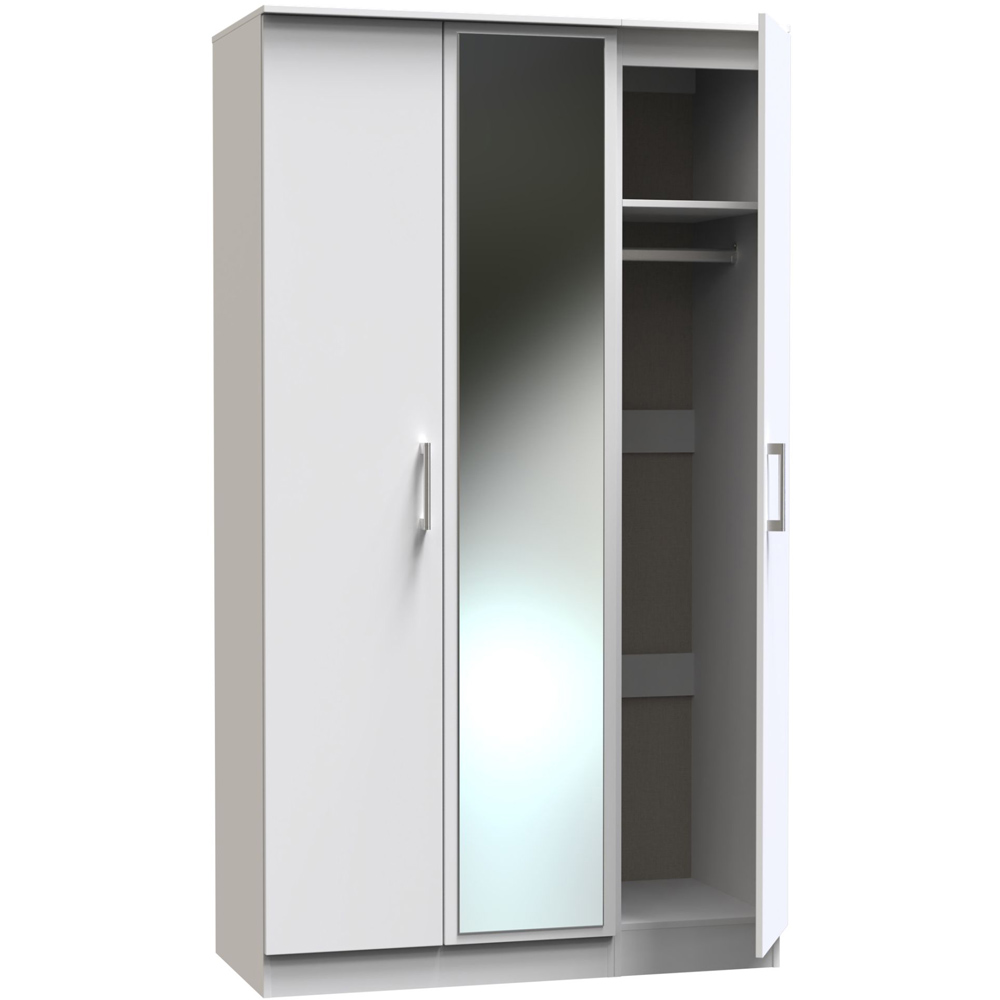 Crowndale Devon Ready Assembled 3 Door White Matt Mirrored Wardrobe Image 5