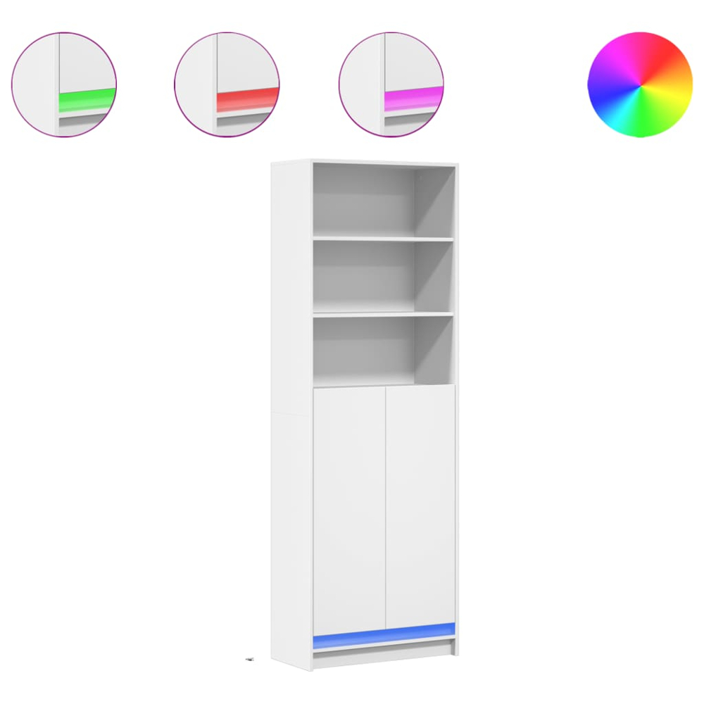 vidaXL 2 Door 3 Shelf White Highboard with RGB LED Lights Image 2