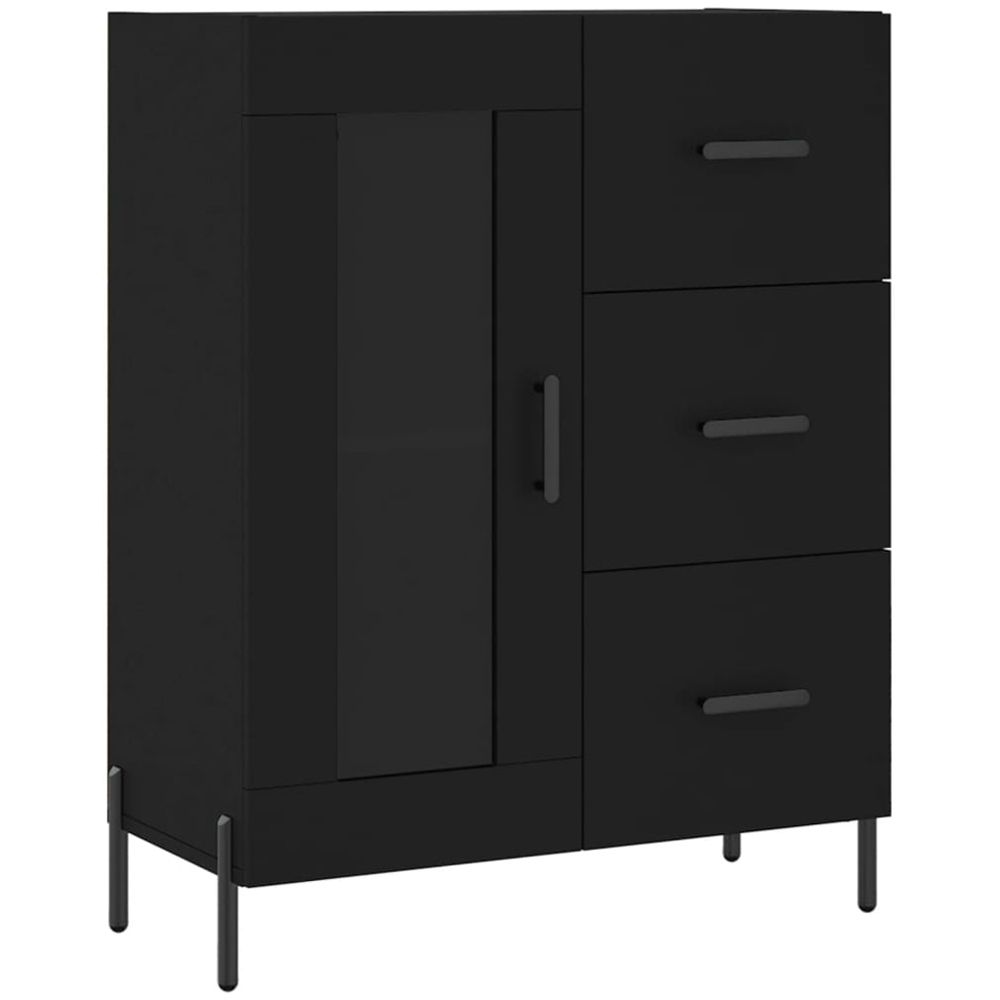 vidaXL Single Glass Door 3 Drawer 2 Shelf Black Wooden Sideboard Image 2