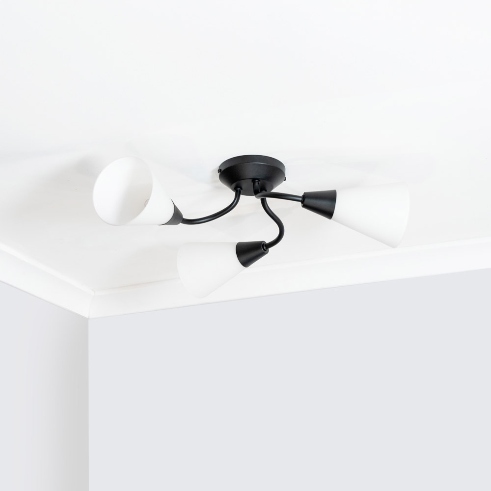 ValueLights Kristina 3 Way Frosted White Shade Black Metal Flush LED Ceiling Light Image 5