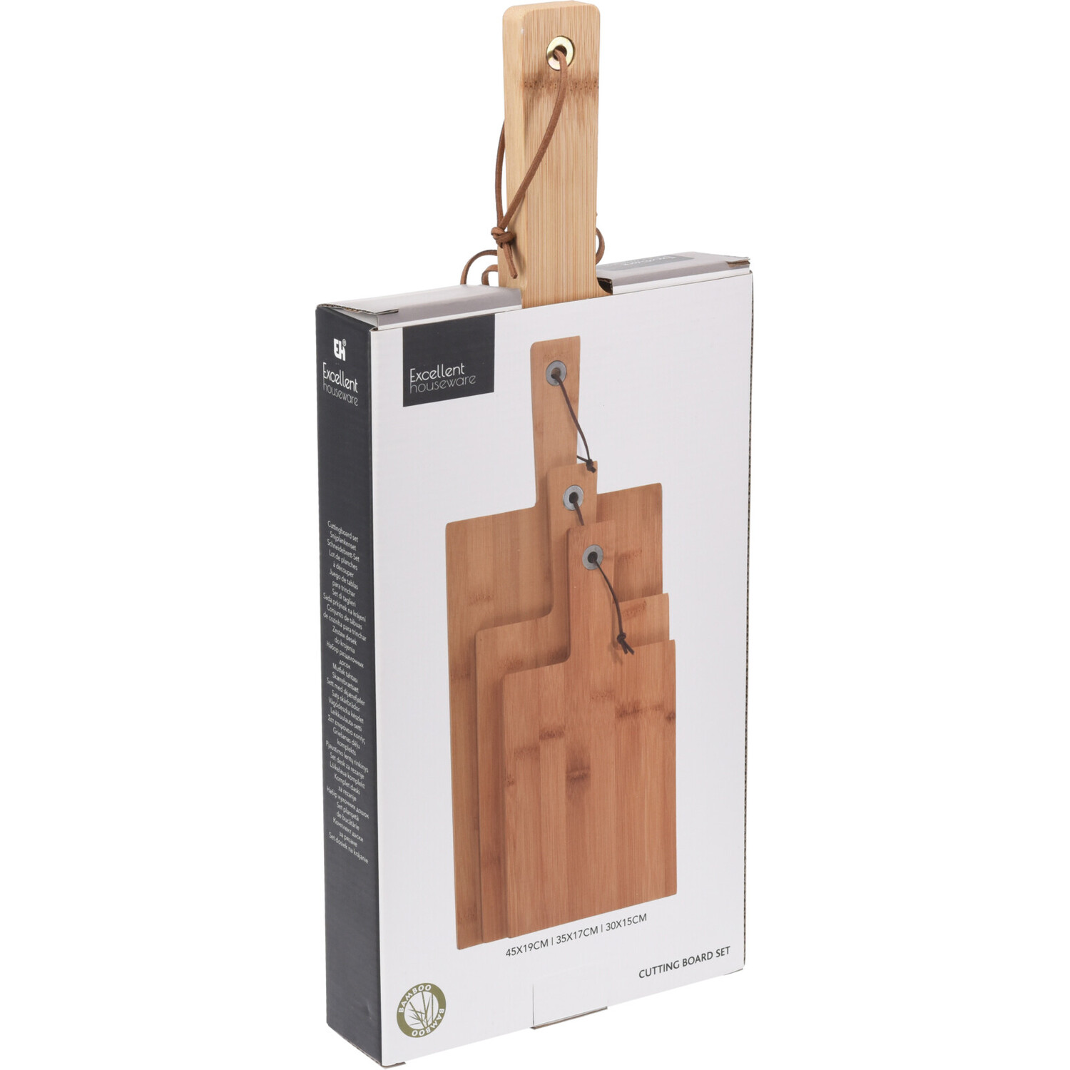 Set of 3 Bamboo Cutting Boards with Leather Rope Natural Image 2