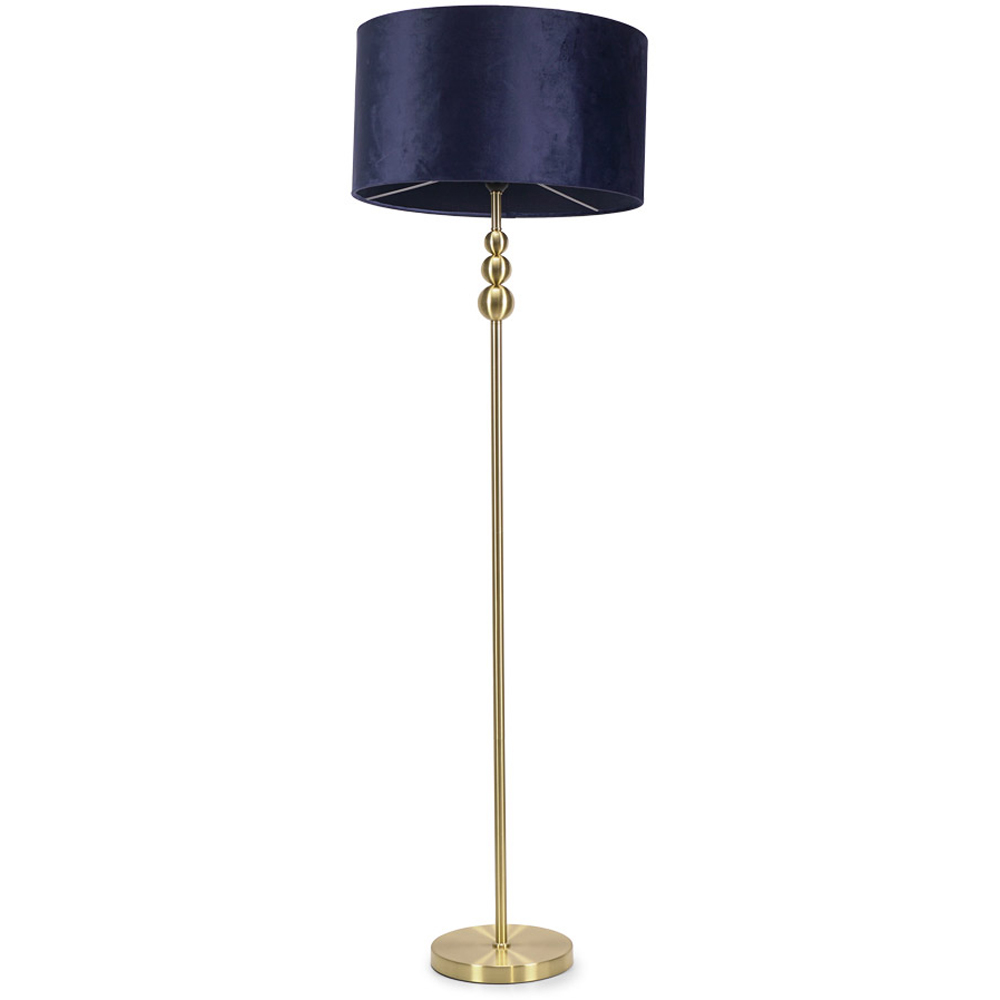 ValueLights Marissa Reni Navy Blue Velvet Shade and Gold Ball LED Floor Lamp Image 1