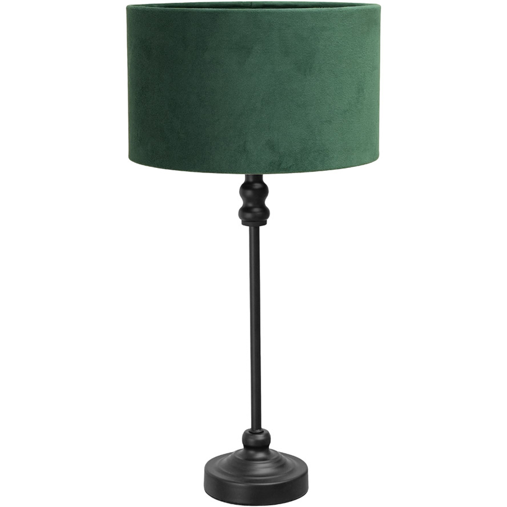 ValueLights Maggie Forest Green Velvet and Black Drum Shade Candlestick LED Table Lamp Image 1