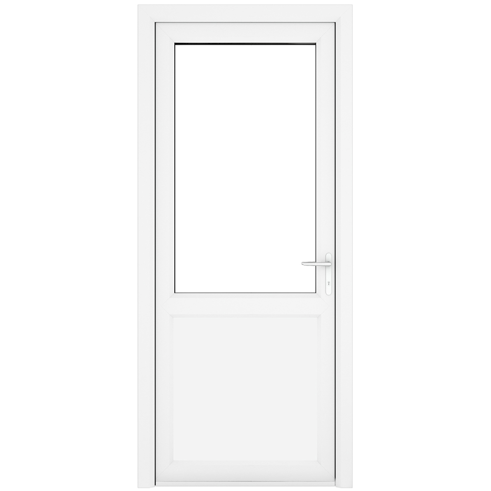 Crystal uPVC Double Glazed White Door Half Glass Half panel Left hand Clear Glass 840x2090mm Image 1