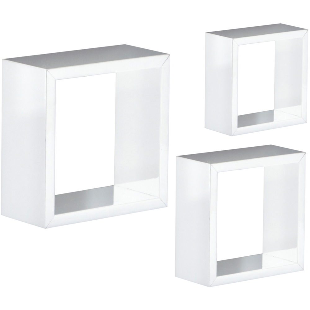 White High Gloss Cube Floating Shelf 3 Pack Image