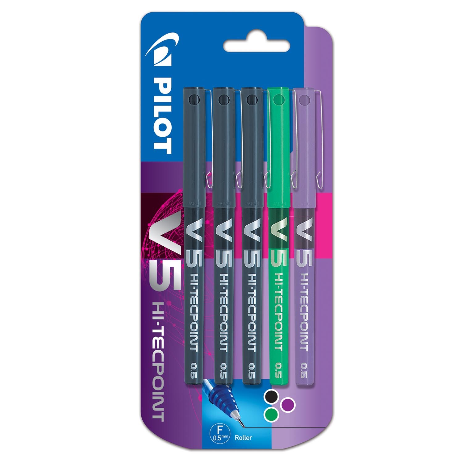 Pack of Five Pilot V5 Hi-Tecpoint Liquid Ink Pens Image