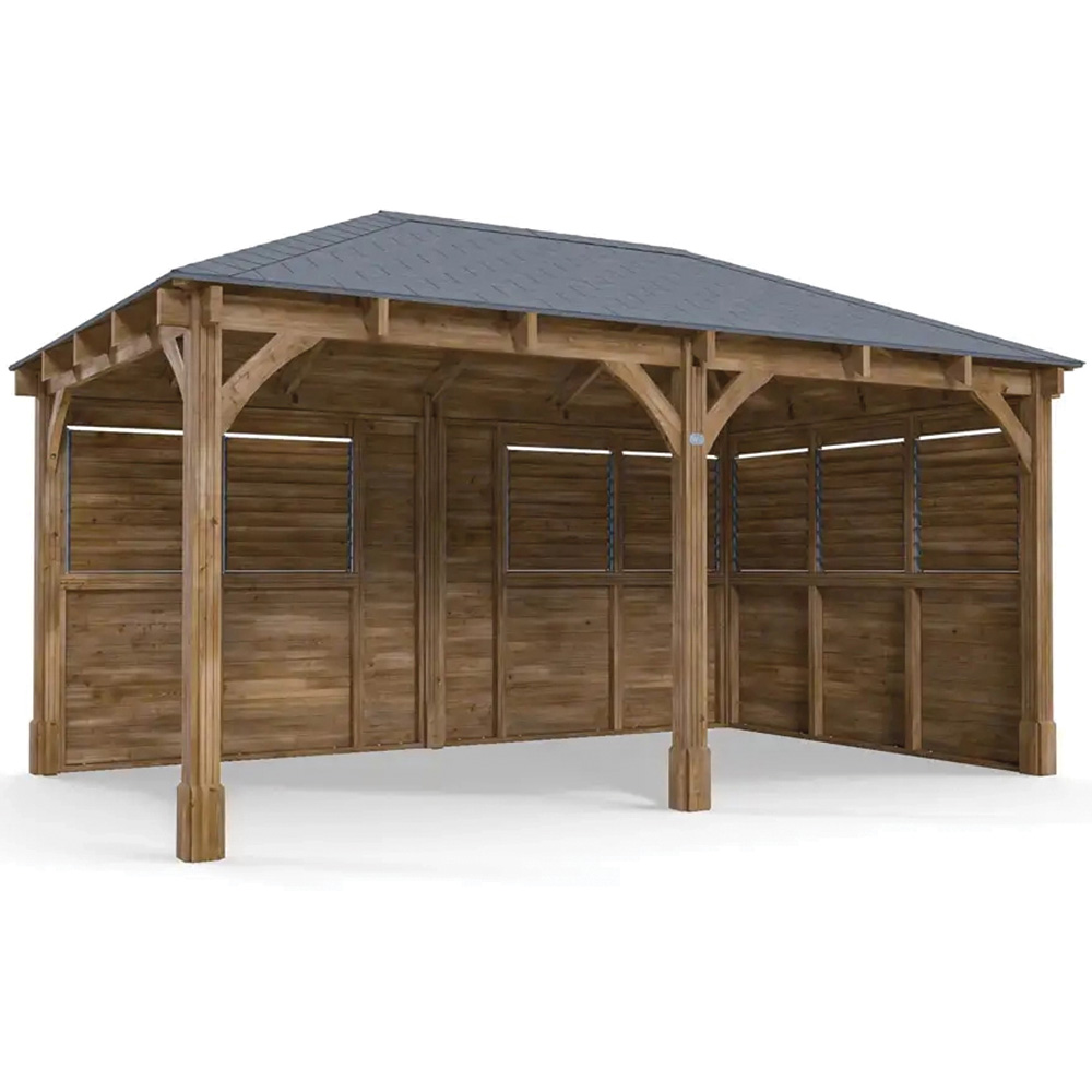 Dunster House Leviathan 5 x 3m Brown Louvre Wall Garden Gazebo with Roof Shingles Image 2