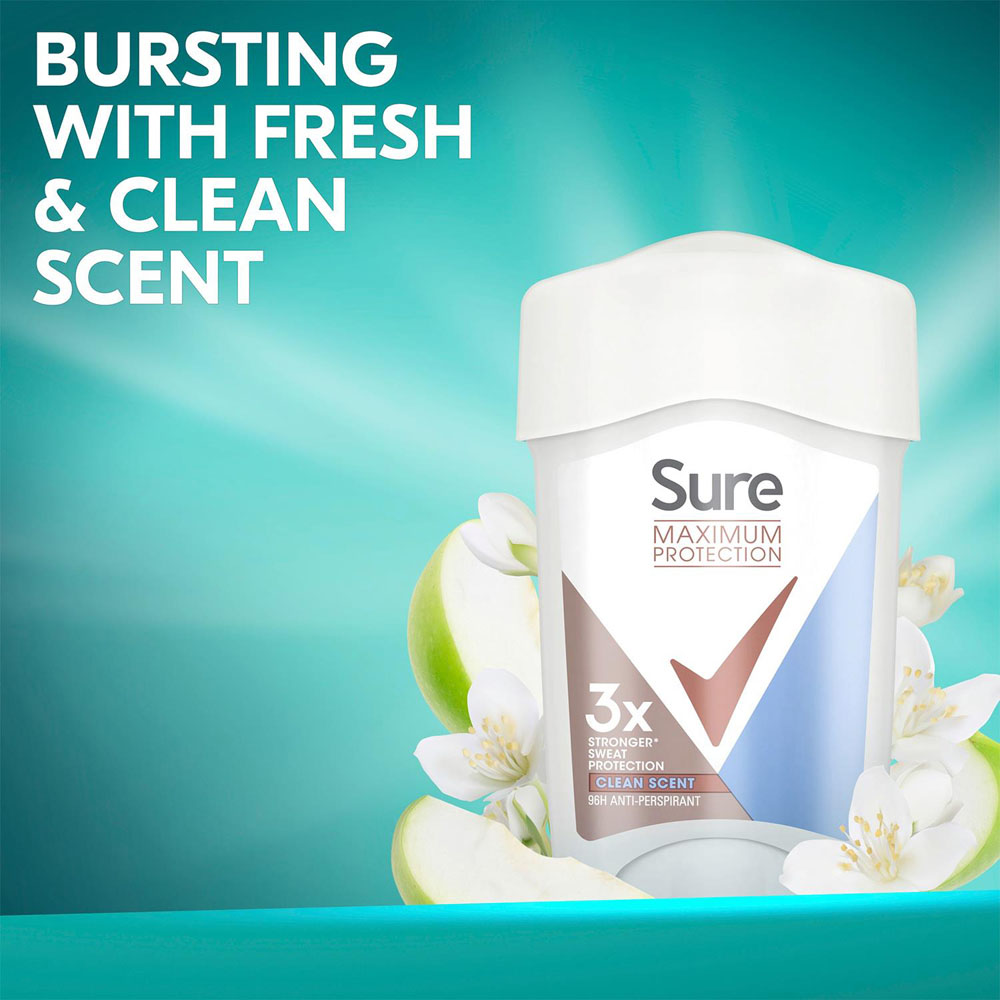 Sure Women Maximum Protection Clean Scent Anti-Perspirant Deodorant Stick 45ml 30 Pack Image 7