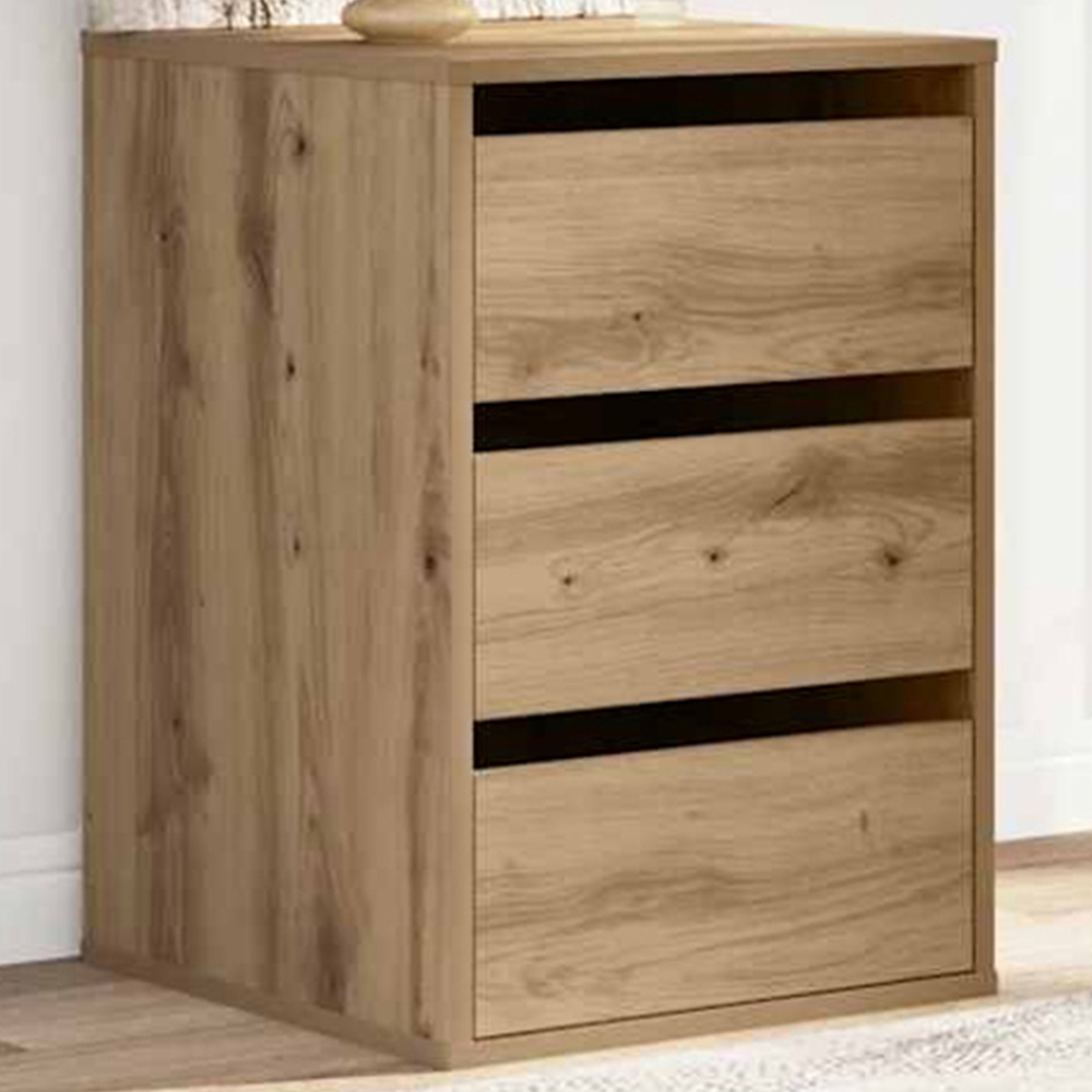 vidaXL 3 Drawer Artisanal Oak Wooden Chest of Drawers Image 1