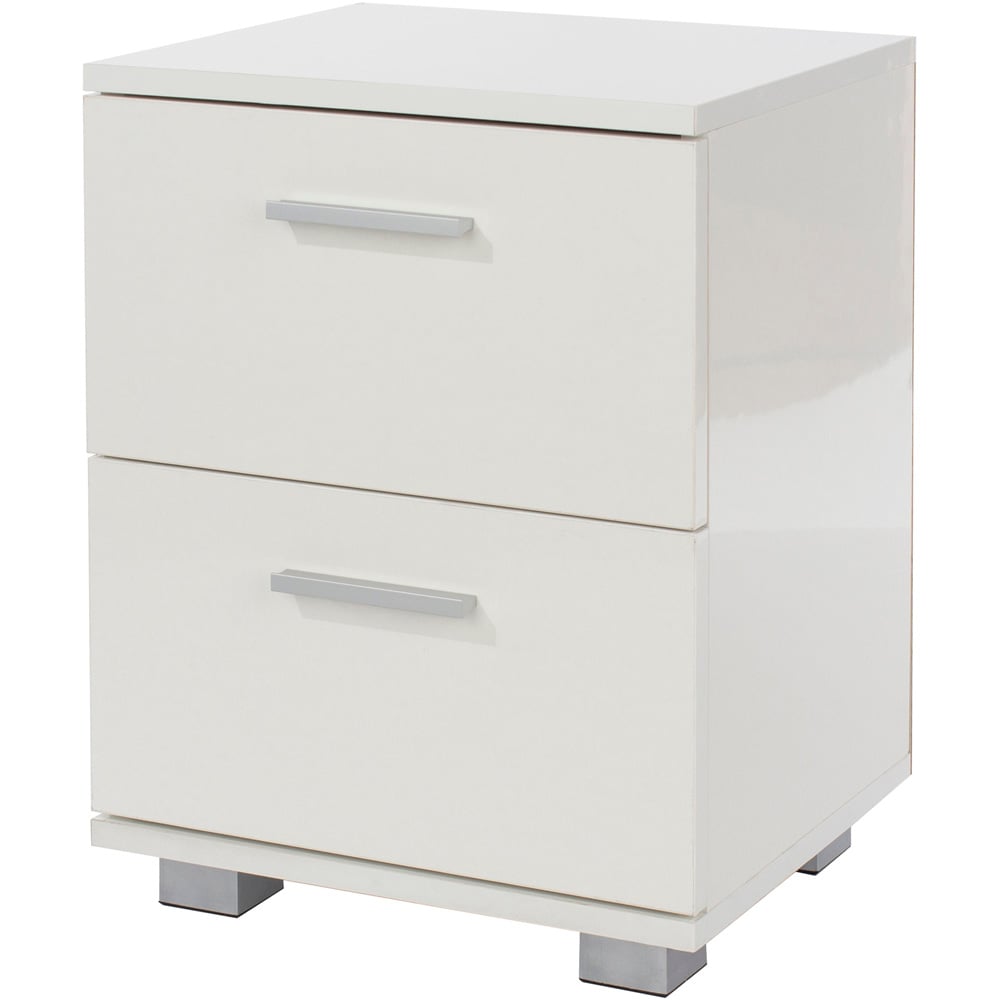 Lido 2 Drawer White High Gloss Compact Bedside Table Image 3