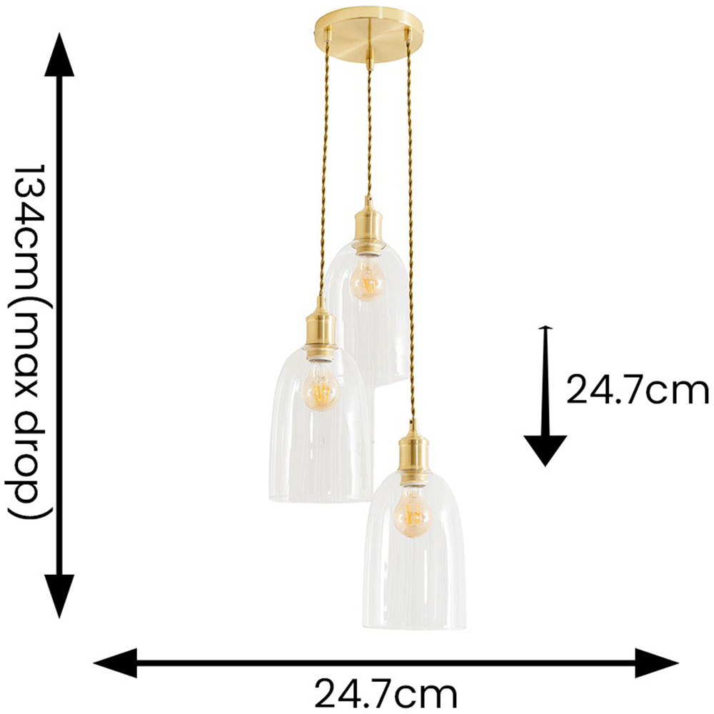 ValueLights Kira Glass Dome 3 Drop Cluster Brushed Gold LED Ceiling Pendant Light Image 4