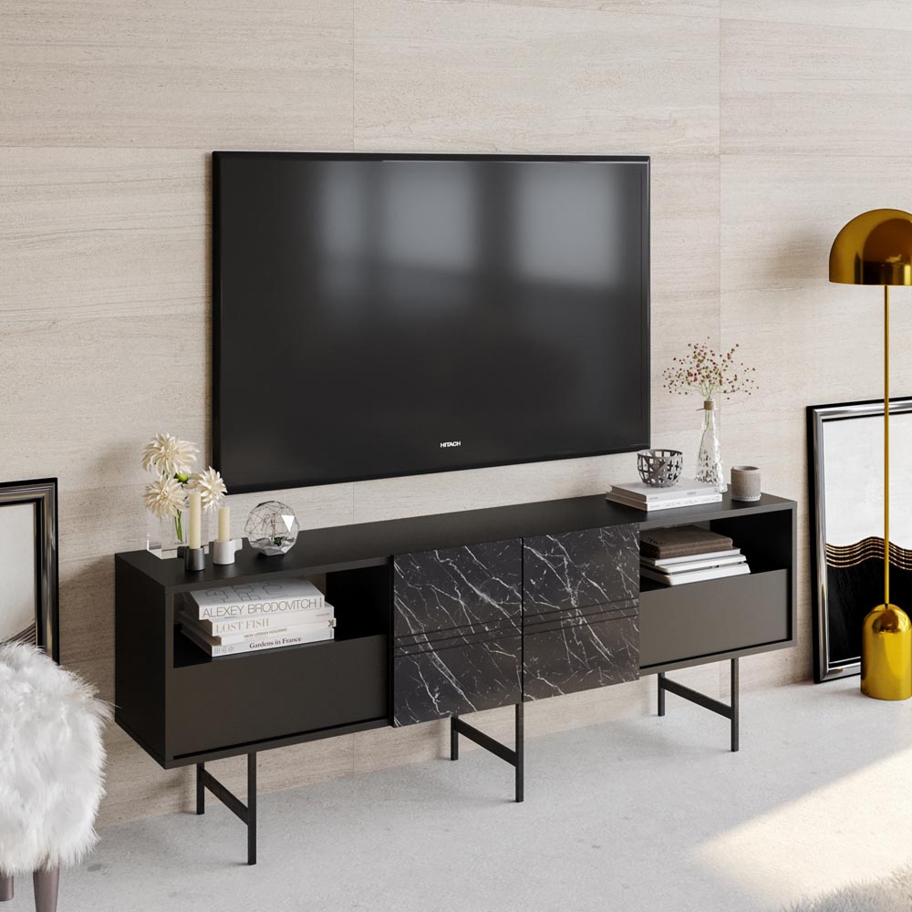 Decorotika Derin Black Marble Effect TV Unit Image 7