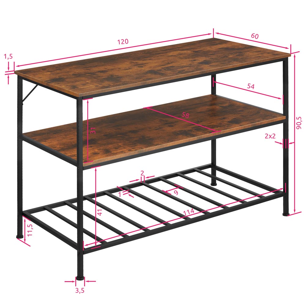 tectake Akeley 3 Shelf Dark Wood Shelving Unit Image 6