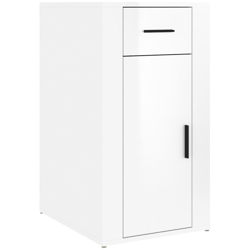 vidaXL Single Door Single Drawer High Gloss White Wooden Desk Cabinet Image 2