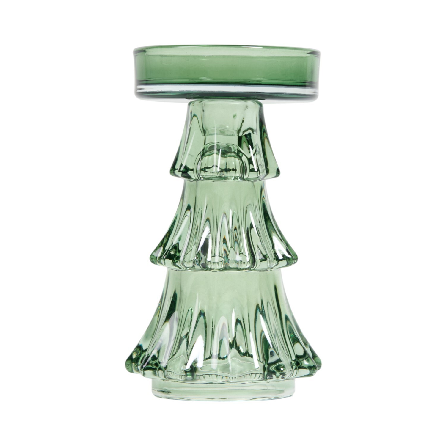 Glass Tree Pillar Candle Holder Green Image 1