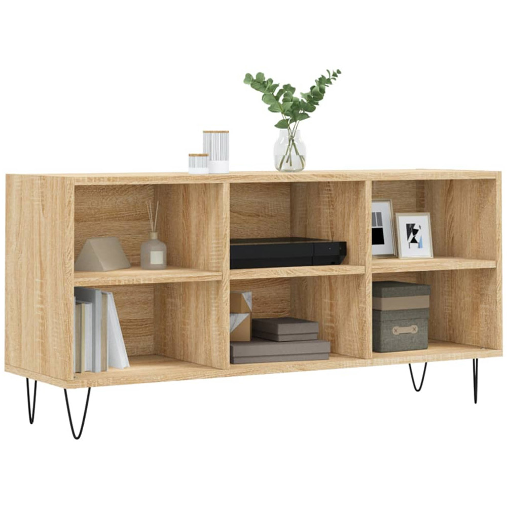 vidaXL 6 Open Shelf Sonoma Oak TV Cabinet with Black Metal Legs Image 3