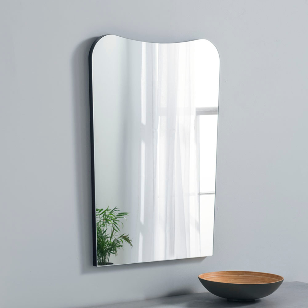 Yearn Contemporary Black Curved Wall Mirror 79 x 56cm Image 2