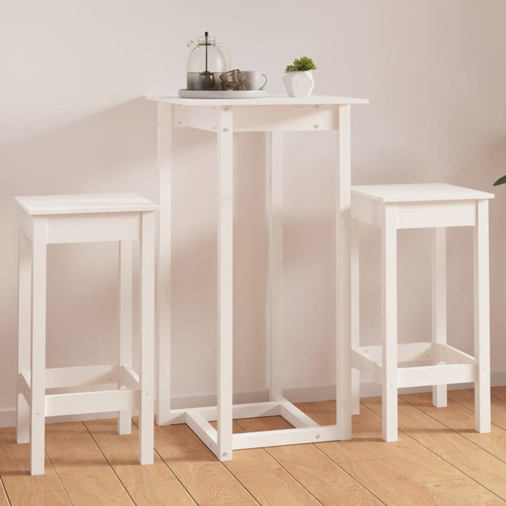 vidaXL 2 Seater White Solid Pine Wood Bar Table Set Image 1