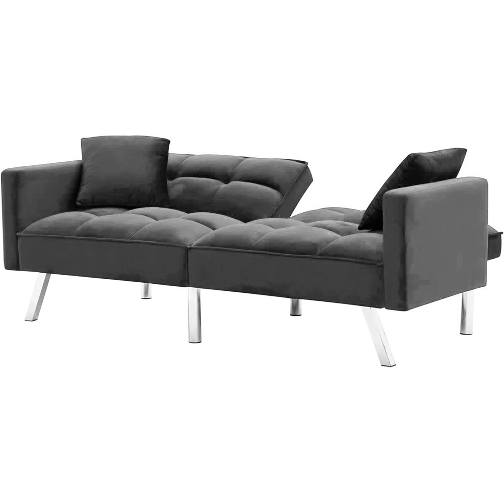 Portland 2 Seater Grey Velvet Sofa Bed with Pillows Image 5