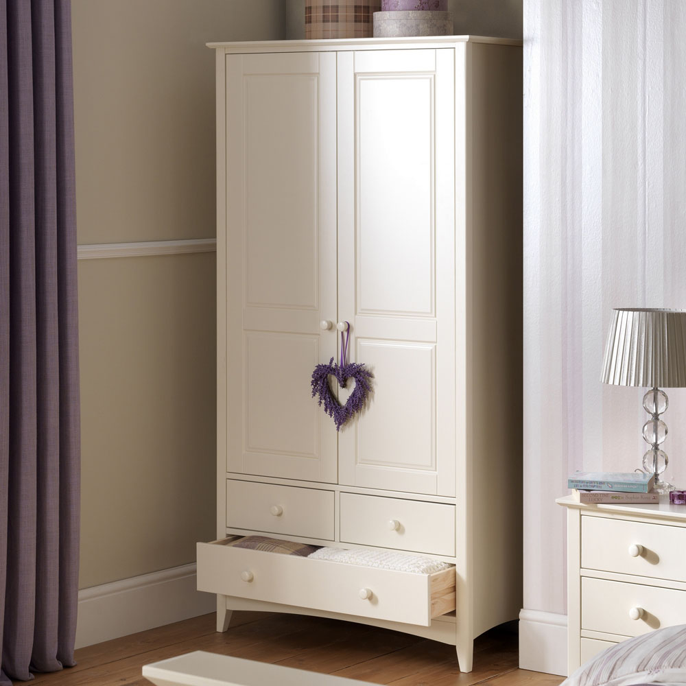 Julian Bowen Cameo 2 Door 3 Drawer Stone White Lacquered Wardrobe Image 5