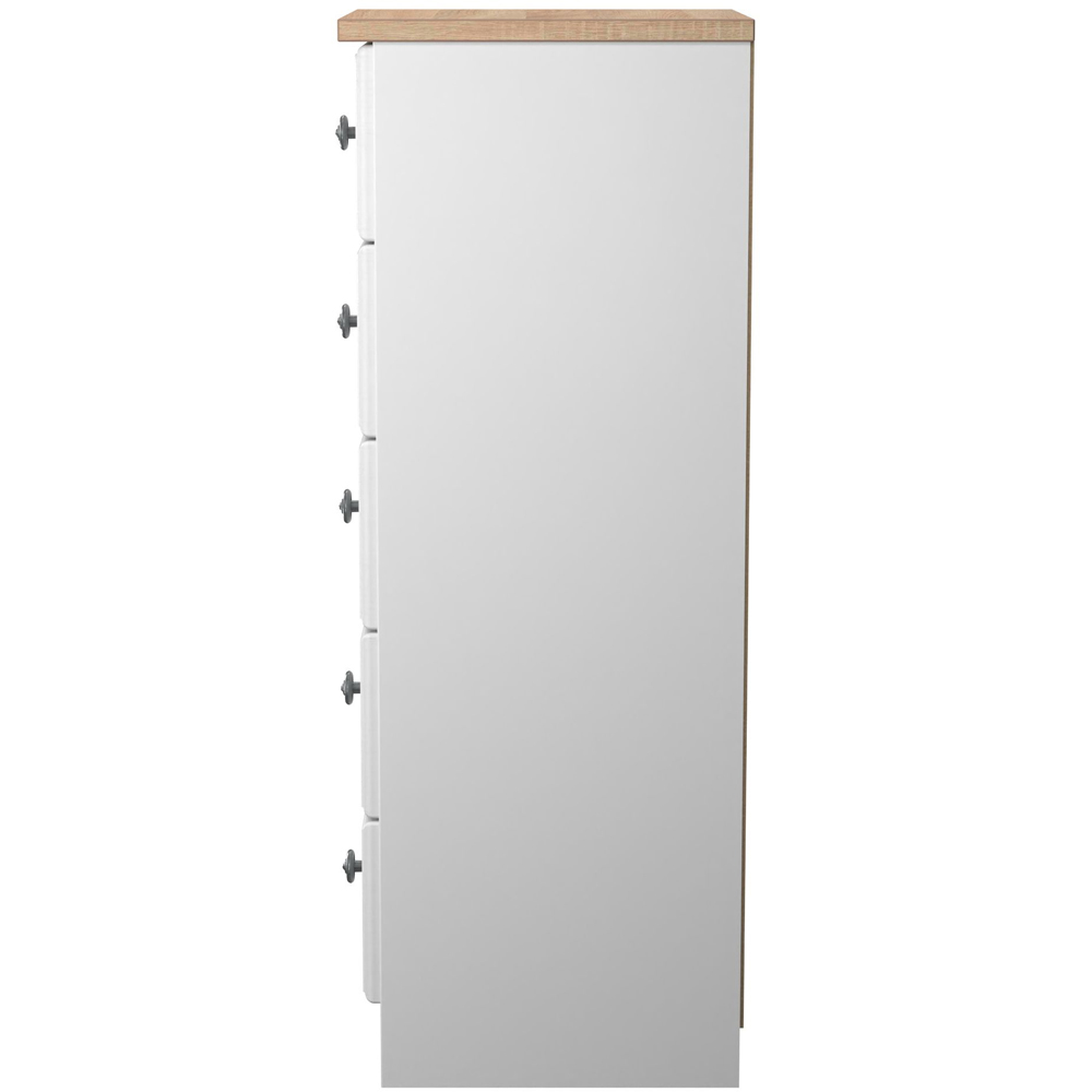Crowndale Norfolk 5 Drawer White Ash and Bardolino Oak Tall Bedside Cabinet Ready Assembled Image 4