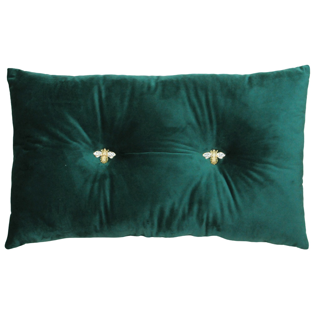 Paoletti Bumble Bee Emerald Velvet Cushion Image 1