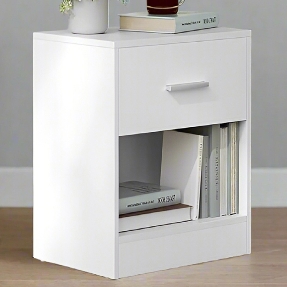 Modcraft Single Shelf Single Drawer White Bedside Table Set of 2 Image 1