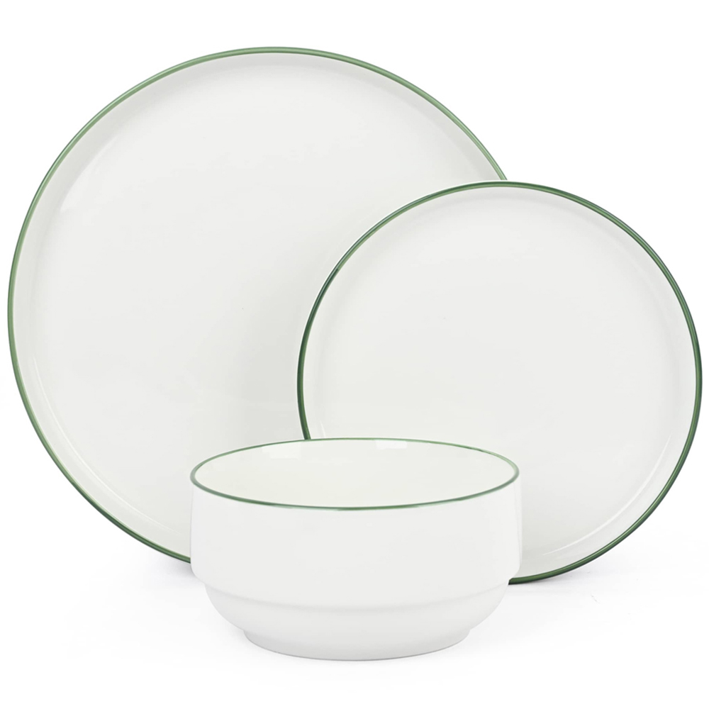 Waterside Green Rim White Stackable 12 Piece Dinner Set Image 3