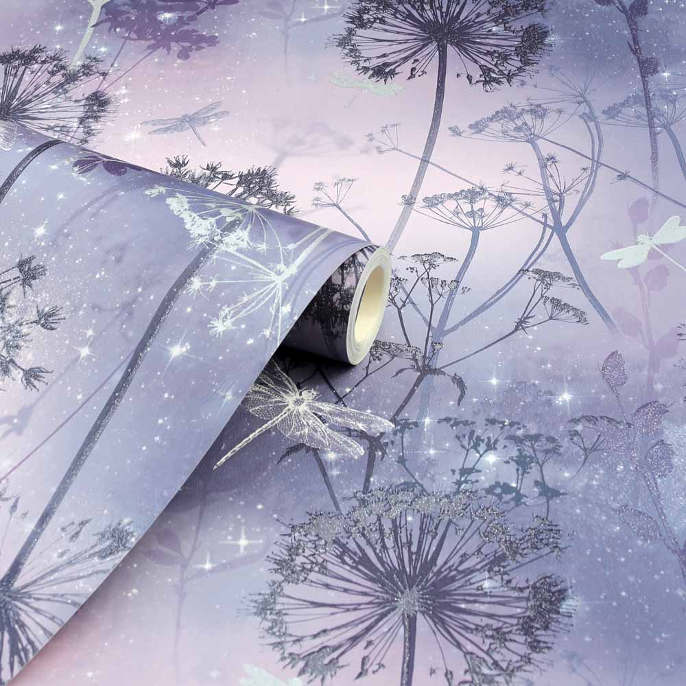 pix Plum Wallpaper Wilko arthouse damselfly purple wallpaper