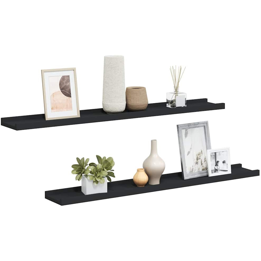 vidaXL 80cm Set of 2 Black Frame Ledge Floating Wall Shelf Image 4