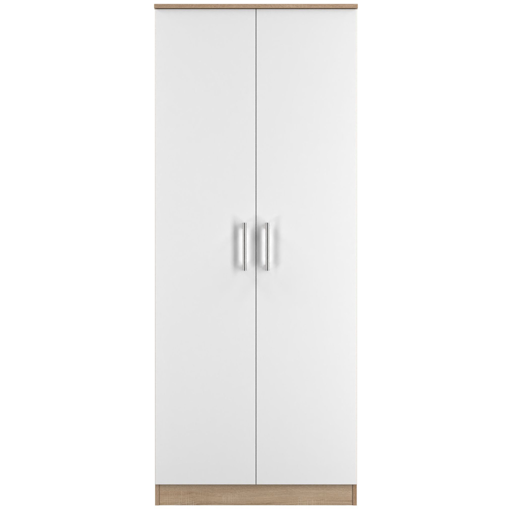 Crowndale Devon 2 Door Matt White and Bardolino Oak Wardrobe Ready Assembled Image 2
