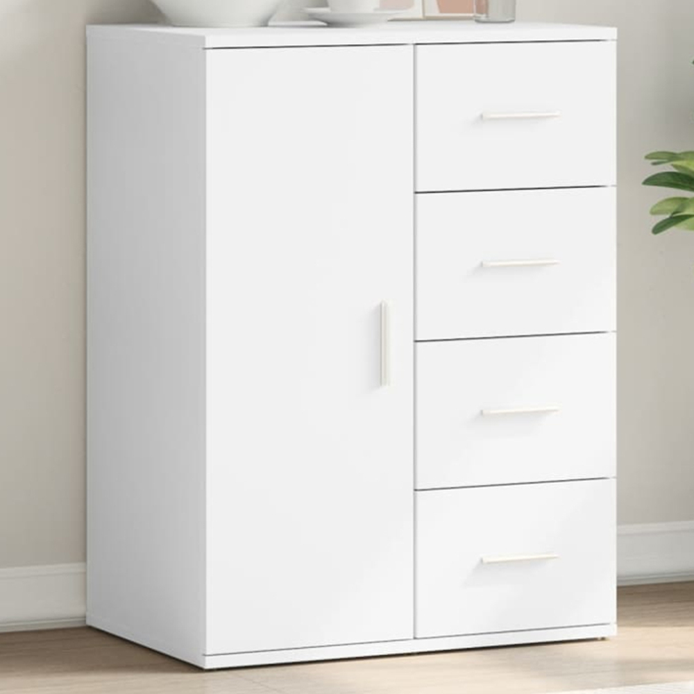 vidaXL Single Door 4 Drawer White Sideboard Image 1