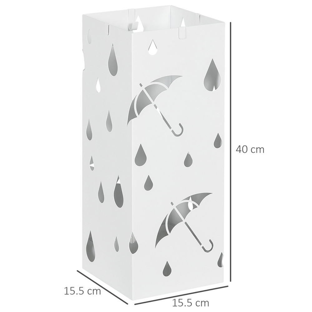 HOMCOM White Metal Square Umbrella Stand with 4 Hooks Drip Tray Image 9