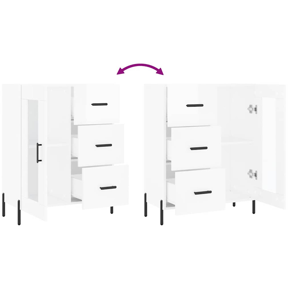 vidaXL Single Door 3 Drawer High Gloss White Sideboard Image 9