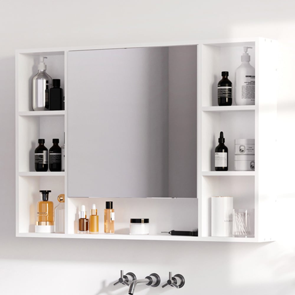 Kleankin 7 Shelf White Wall Mounted Bathroom Cabinet Image 1